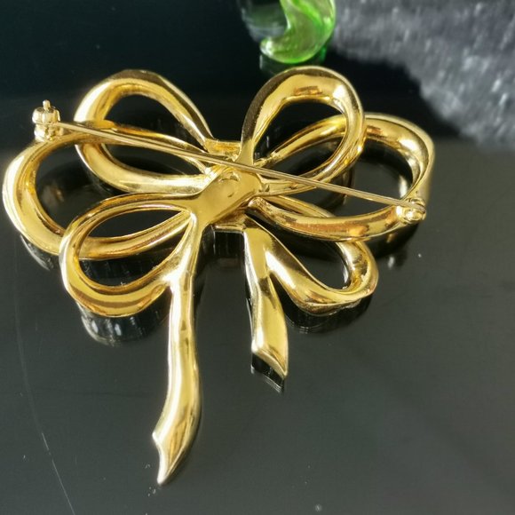 Vintage KJL for Avon Rhinestone Gold tone Bow Brooch Pin - Picture 8 of 8